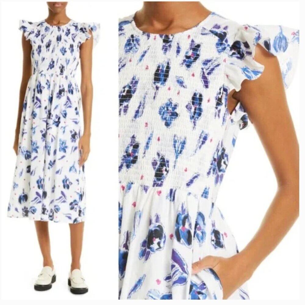 Baum Und Pferdgarten Admore Floral Print Smocked Organic Cotton Dress Size 6/36